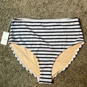 NWT Black and White Striped High-Waisted Bikini Bottoms